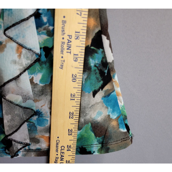 Cato Tank Top Blouse Womens Medium Blue Brown Lined Floral Ruffle Sleeveless - Picture 7 of 11